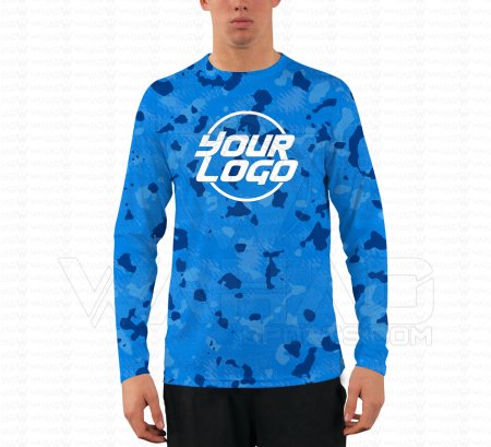 UV Protection Custom Sublimation Men Performance Fishing Hunting Blue Camouflage Shirts